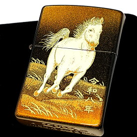 ZIPPO ライター 和柄 本金蒔絵 干支 午 金タンク ジッポ 馬 2026年 令和8年 ブラック 縁起物 美しい 御守り 珍しい 日本 かっこいい プレゼント メンズ ギフト
