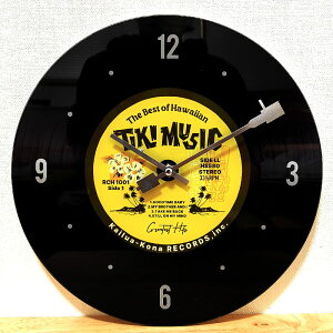 掛時計 ウォールクロック ガラス ハワイアン レコード 壁掛け ブラック イエロー おしゃれ サーフ レトロ インテリア アンティーク ディスプレイ 可愛い カフェ バー 店舗