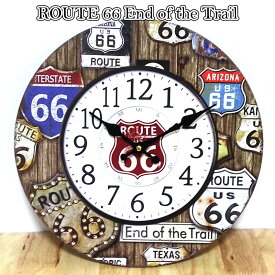 掛時計 Route66 End of the Trail ビンテージ ルート66 カラフル 壁掛け ナンバープレート アメリカン 雑貨 アンティーク おしゃれ かわいい バー カフェ お店 店舗 可愛い インテリア 部屋