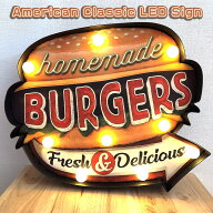 電飾看板 アメリカン クラシック LED Sign ハンバーガー サインライト BURGERS レトロ 雑貨 アンティーク…