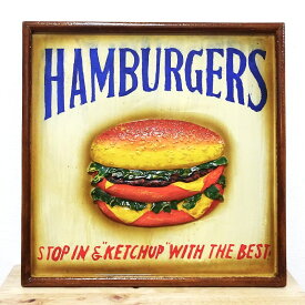 木製 看板 ハンバーガー アンティークボード プレート おしゃれ アメリカン 玄関飾り ビンテージ 店舗 お店 カフェ かわいい 雑貨 インテリア