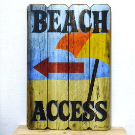 アメリカン看板 可愛い ウッドボード BEACH ACCESS ビーチ 木製看板 海 サーファー サーフィン ガレージ 壁掛け かわいい おしゃれ カフェ 店舗 飾り レトロ