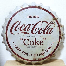 ブリキ看板 ボトルキャップ コカコーラ アンティーク COCA-COLA ロゴ 壁飾り かわいい 正規品 アメリカン 雑貨 インテリア ホワイト おしゃれ 可愛い カフェ 店舗