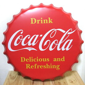 ブリキ看板 ボトルキャップ コカコーラ アンティーク COCA-COLA ロゴ 壁飾り 赤 かわいい 正規品 アメリカン 雑貨 インテリア レッド おしゃれ 可愛い カフェ 店舗 バー