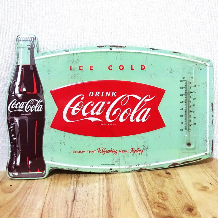 楽天市場】ブリキ看板 コカコーラ 温度計 エンボスメタルサイン COCA 