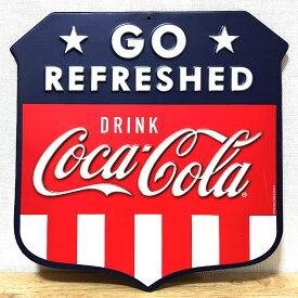 【スーパーSALE対象】ブリキ看板 コカコーラ エンボスメタルサイン Go Refreshed Striped アメリカン 雑貨 COCA-COLA ロゴ ストライプ レトロ 国旗 アンティーク 壁掛け プレート レッド ネイビー おしゃれ 壁飾り インテリア 店舗