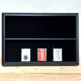 ZIPPO ディスプレイケース 収納 コレクションケース 二段 木製 一点物 ブラック レア 収納 おしゃれ インテリア ジッポライター メンズ 黒 ジッポー かっこいい アンティーク コレクター プレゼント ギフト