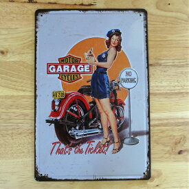 アメリカン ブリキ看板 バイク セクシー GARAGE GIRL ガレージ プレート かわいい 壁飾り ビンテージ 雑貨 インテリア 可愛い サーファー カフェ 店舗