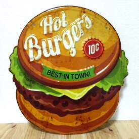 【20％OFF！スーパーSALE対象】ブリキ看板 ハンバーガー 可愛い ビンテージ Hot Burgers アンティーク ガレージ プレート 壁飾り アメリカン 雑貨 インテリア おしゃれ かわいい サーファー カフェ 店舗