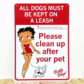 サインボード 看板 可愛い Betty Plastic Sign Board Please Clean Up After Your Pet ベティ・ブープ プレート Betty Boop ガレージ レッド 壁飾り アメリカン おしゃれ 雑貨 インテリア ディスプレイ かわいい カフェ 店舗