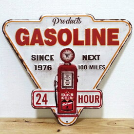 ブリキ看板 ガソリン アンティーク エンボスプレート GASOLINE 24 HOUR ビンテージ ガレージ かわいい プレート 三角 おしゃれ 壁飾り アメリカン 雑貨 インテリア 可愛い サーファー カフェ 店舗