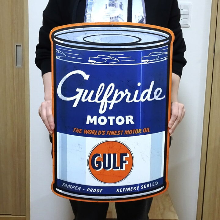 楽天市場】ブリキ看板 大型 可愛い US embossed SIGN BIG GULF OIL CAN 