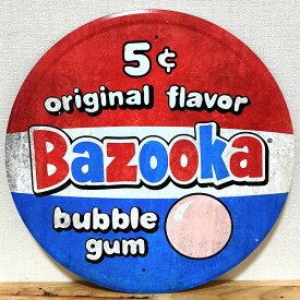 ブリキ看板 BAZOOKA 5cent ラウンドメタルサイン バブルガム ビンテージ アメリカン 雑貨 かわいい プレート アンティーク お菓子 壁飾り インテリア カフェ 店舗