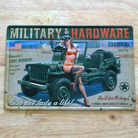 ブリキ看板 アーミー アメリカン ミリタリーカー MILITARI&HARDWARE ビンテージ プレート 車 壁飾り ビンテージ 雑貨 インテリア セクシーレディー サーファー カフェ 店舗