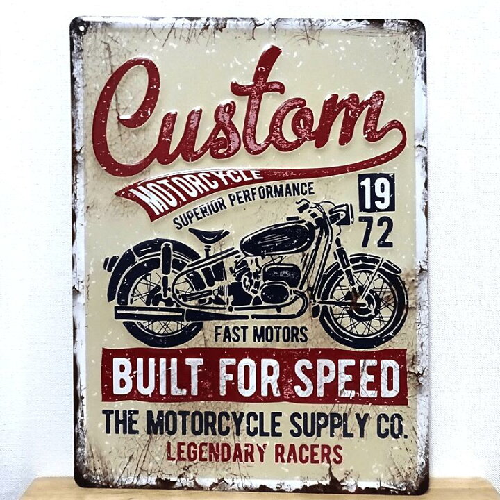 楽天市場】ブリキ看板 CUSTOM MOTORCYCLE バイク ビンテージ 