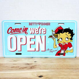 【ポイント5倍】看板 ベティ・ブープ オープン コマーシャルプレート アンティーク OPEN かわいい 水色 Betty Boop ガレージ 可愛い 壁飾り アメリカン パステル おしゃれ 雑貨 インテリア ディスプレイ カフェ 店舗 バー レストラン