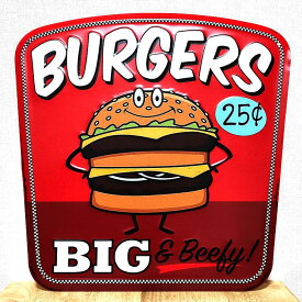 【20％OFF！スーパーSALE対象】ブリキ看板 ハンバーガー アンティーク かわいい BIG BURGERS 赤 アメリカン ビンテージ 壁掛け プレート 壁飾り 雑貨 インテリア レッド 可愛い サーファー カフェ レストラン バー 店舗