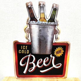 ブリキ看板 アンティーク エンボスプレート ICE COLD Beer アメリカン 雑貨 ビール お酒 壁飾り レトロ かわいい ビンテージ おしゃれ バー カフェ 店舗