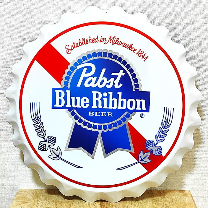 楽天市場】ブリキ看板 Pabst Blue Ribbon ボトルキャップ メタルサイン 