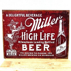ブリキ看板 Miller Bound to Please メタルサイン ビール Miller HIGH LIFE おしゃれ プレート ミラービール 壁飾り アメリカン お酒 雑貨 インテリア かわいい バー 店舗