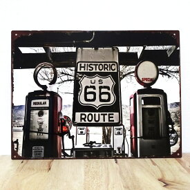 ブリキ看板 ルート66 アンティーク RT 66 Gas Staition ビンテージ ROUTE66 ガレージ プレート 壁飾り かわいい アメリカン 雑貨 レトロ インテリア おしゃれ 可愛い サーファー カフェ 店舗