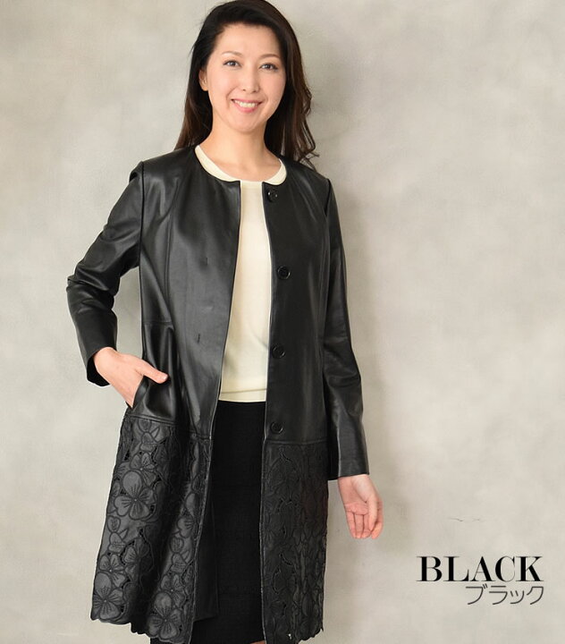 楽天市場】【20％OFFクーポン】ラム レザー デザイン ロング丈 コート 