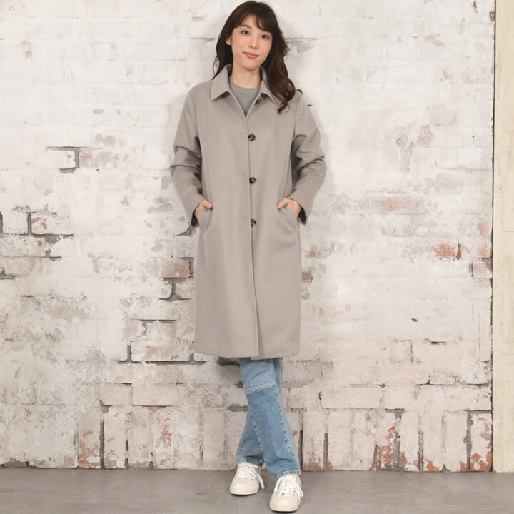 カシミヤ混 メルファージュ ロングコート ウール Aライン ロング丈 M