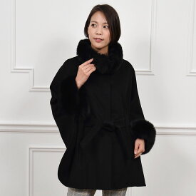 ケープ コート[Merfirge]カシミヤ & ウール SAGA フォックス ファー付 カシミア 毛皮 ファー ウール ファー ロングコート ケープ ポンチョ アウター レディース ミセス プレゼント ギフト ファッション30代 40代 50代 60代(ca2022)