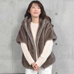 ファーコート スリーブレス エコファー ファーベスト ミンク調 フード付き 秋冬 フェイクファー ベスト 袖なし ファーコート ファスナー付き 立ち襟 ジレ(ej2511)