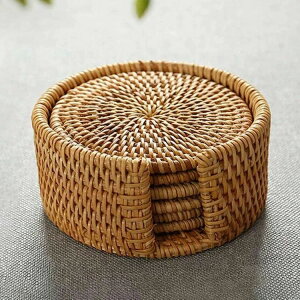 断熱パッド 茶パッド 滑り止め 収納ケース付き 防水 茶托 6枚セット 13cm 10cm 直径8cm 丸型 藤編みコースター コースター アタ