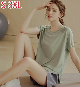 大きいサイズ 通気性 快適 吸湿速乾 サイドスリット 半袖 Tシャツ ラウンドネック 高級感 夏 春 レディース スポーツトップス