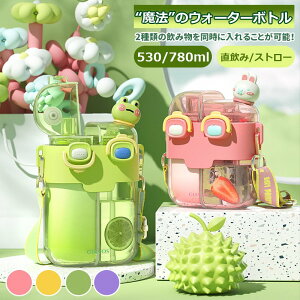 コ ジュース お茶 500ml/800ml 仕切り付き 2本ストロー入り マグボトル 直飲み 分倉双飲カップ ストローボトル ウォーターボトル