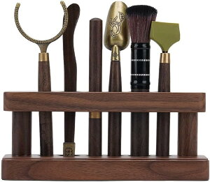 茶道アク お点前セット 茶器収納棚 ホルダー 収納ラック付き カップフォーク 茶筒 茶挟 茶針 茶匙 7点セット 檀木製 茶器六君子