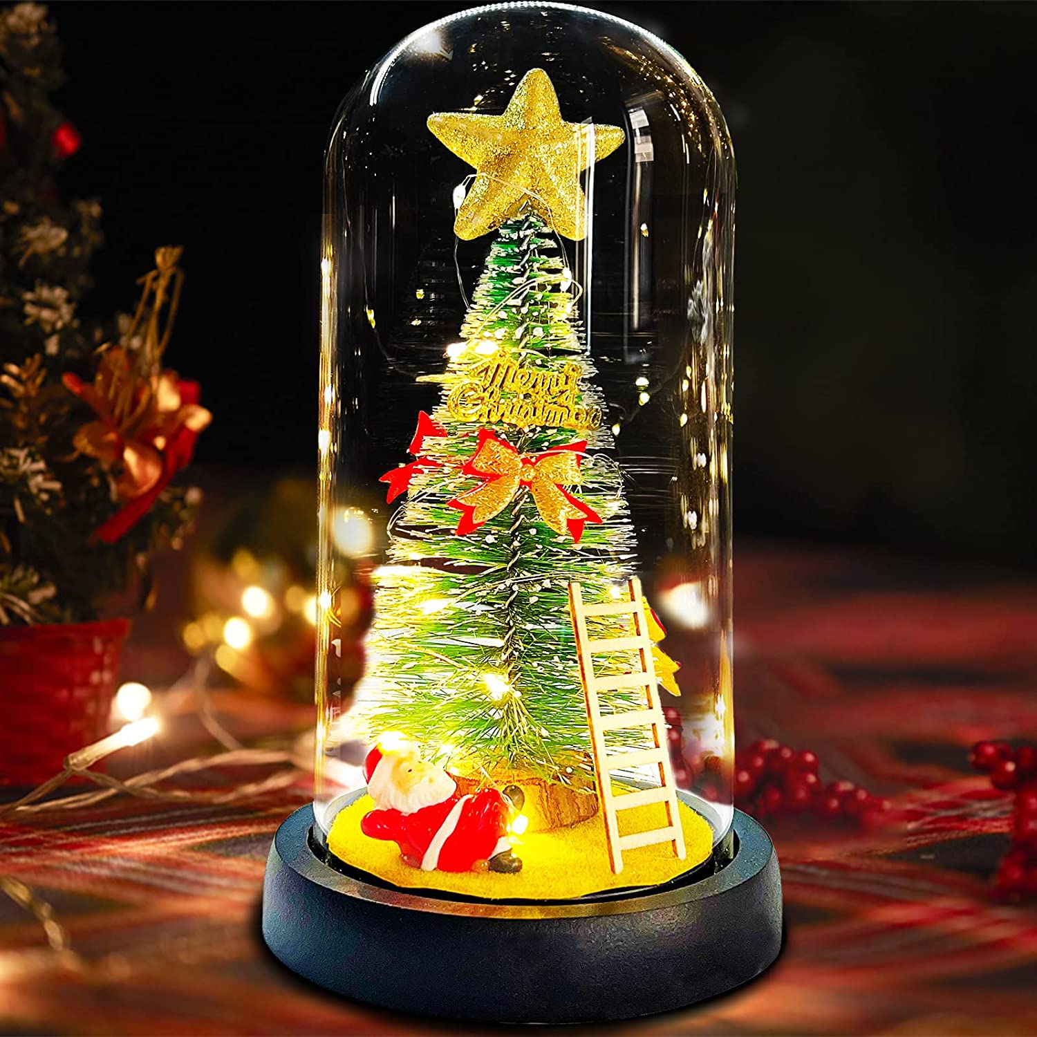 ！小さなクリスマス！LEDライト付き ガラスドーム 電池式