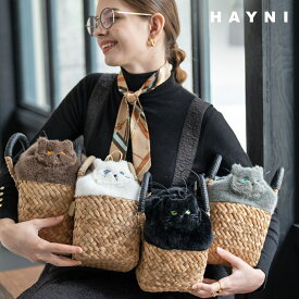 AIM医学研究支援PJ実施中｜ ねこモチーフ かごバッグ ファー【Minetpluche ミネットプリシュ｜HAYNI ヘイニ】巾着 トートバッグ ハンドバッグ ファーバッグ 軽量 ネコ 猫 ねこグッズ レディース 大人 軽い おしゃれ かわいい 可愛い 天然素材 ナチュラル 秋冬