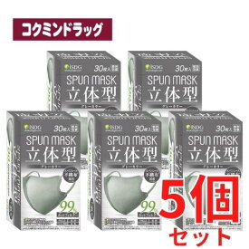 【まとめ買いが、お得！】SPUNMASK（スパンマスク）　立体型　グレー　【30枚×5個】(医食同源ドットコム)