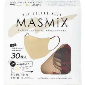MASMiX(マスミックス)　ラテベージュ×ワインレッド　【30枚入】(川本産業)