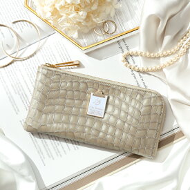 【HerSchedule】長財布　レディース　チェレット トゥルーグレージュ 薄手のロングウォレット　エナメル革　財布　春財布　L字財布　ブランド　本革　薄い　l字ファスナー　薄型　 コンパクト　軽い　淡色　牛革（ハースケジュール） 379-2014