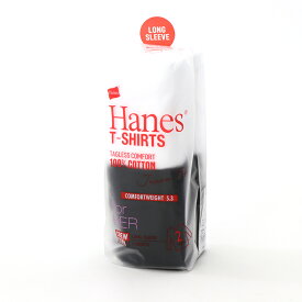 【公式】ヘインズ Hanes ウィメンズ ジャパンフィット【2枚組】クルーネックロングスリーブTシャツ 24FW Japan Fit for HER ヘインズ(HW5440)★ トップス レディース 無地 長袖 ロンT 白T 白Tシャツ カットソー ルールウエア インナー 綿 コットン ママ パックT 無地