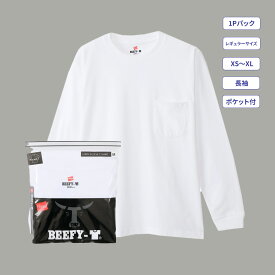 【公式】ヘインズ Hanes BEEFY-T ロングスリーブポケットTシャツ 25SS BEEFY-T(H5196)★ビーフィー ロンT 長袖 肉厚 ヘビーウェイト 厚手 タグ無 タグレス 綿100 コットン パックT 無地