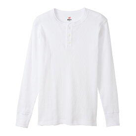 【公式】ヘインズ Hanes ビーフィー サーマルヘンリーネックロングスリーブTシャツ 24FW BEEFY-T ヘインズ(HM4-S104)★ロンT 長袖白T 肉厚 ヘビーウェイト 厚手 タグ無 タグレス 綿100 コットン パックT 無地