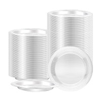 透明プラスチック使い捨てプレート 200枚 66インチ 円形 デザート サラダ フルーツ スナック 小 モダン …