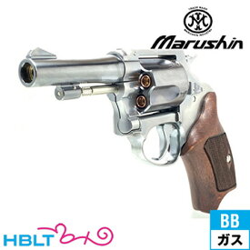 マルシン ポリスリボルバー 77ミリ銃身 Xカート ハーフチェッカー木製グリップ ABS シルバー 3 インチ（ガスガン リボルバー 本体 6mm） /Police Revolver 警察