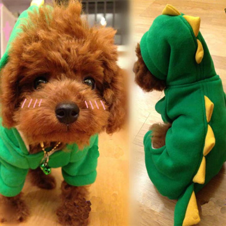 楽天市場 犬服 パーカー ドッグウェア 裏ボア 小型犬 着ぐるみ コスプレ 恐竜真似 衣服 マント コスチューム 犬スウェット 犬コート ペットパーカー 可愛い 厚手 暖かい ペット服 犬の服 仮装 変身 犬用品 ムートンコート 秋 冬 ペットウェア ドッグコート Luckland