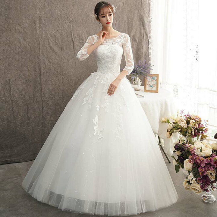 楽天市場】ウェディングドレス 長袖 袖あり 7分袖 ミモレ丈 ロング  