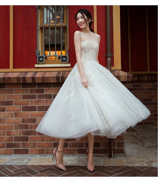 楽天市場】ウェディングドレス ミモレ丈 キャミソール 二次会 花嫁  