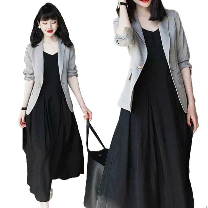 楽天市場 セットアップ レディース 春秋冬 カジュアル おしゃれ きれいめ スーツジャケット ドレス 大人 ピアノ 発表会 結婚式 ワンピース 通勤ol 仕事 キャミワンピース 袖なし ノースリーブ テーラード テーラードジャケット フォーマルウェア Luckland