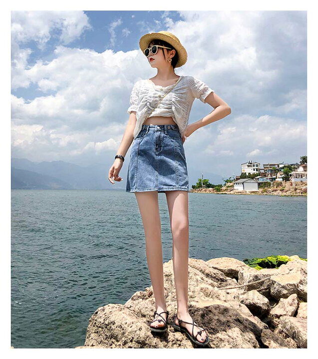 楽天市場 レディース Aライン デニムスカート ショート丈スカート ハイウエスト スカート ジーンズスカート ファッション シンプル 秋 春物 夏 ブルー ホワイト 高校生 大学生 大人 S M L Xl Luckland