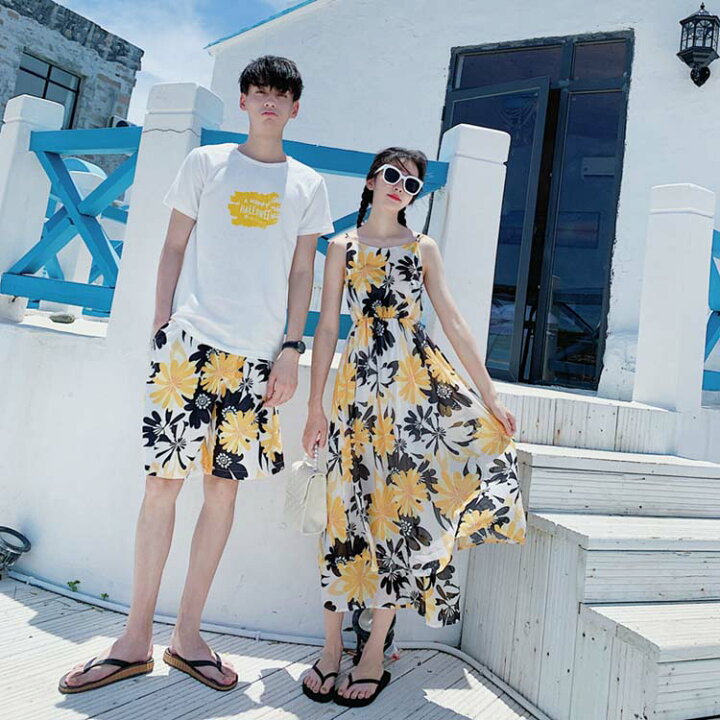 楽天市場 ペアルック カップル 親子 家族 夏 水着 大きいサイズ メンズ レディース 体型カバー ビキニ ワンピース 袖なし ノースリーブ ロング丈 サーフパンツ 花柄 総柄 お揃い お揃いコーデ 夫婦 恋人 海 ビーチ 旅行 ペア 記念日 カップルお揃い Luckland
