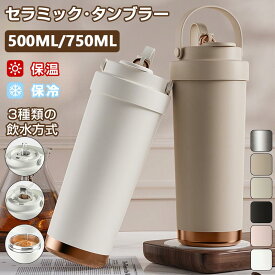 タンブラー セラミックストロー付き 水筒 500ml 750ml 保温 保冷 蓋付き 持ち運び 3WAY 大容量 316ステンレス タンブラー 結露しない 保温保冷 水筒 二重構造 真空断熱 おしゃれ ストロー付きタンブラー トラベルカップ プレゼント